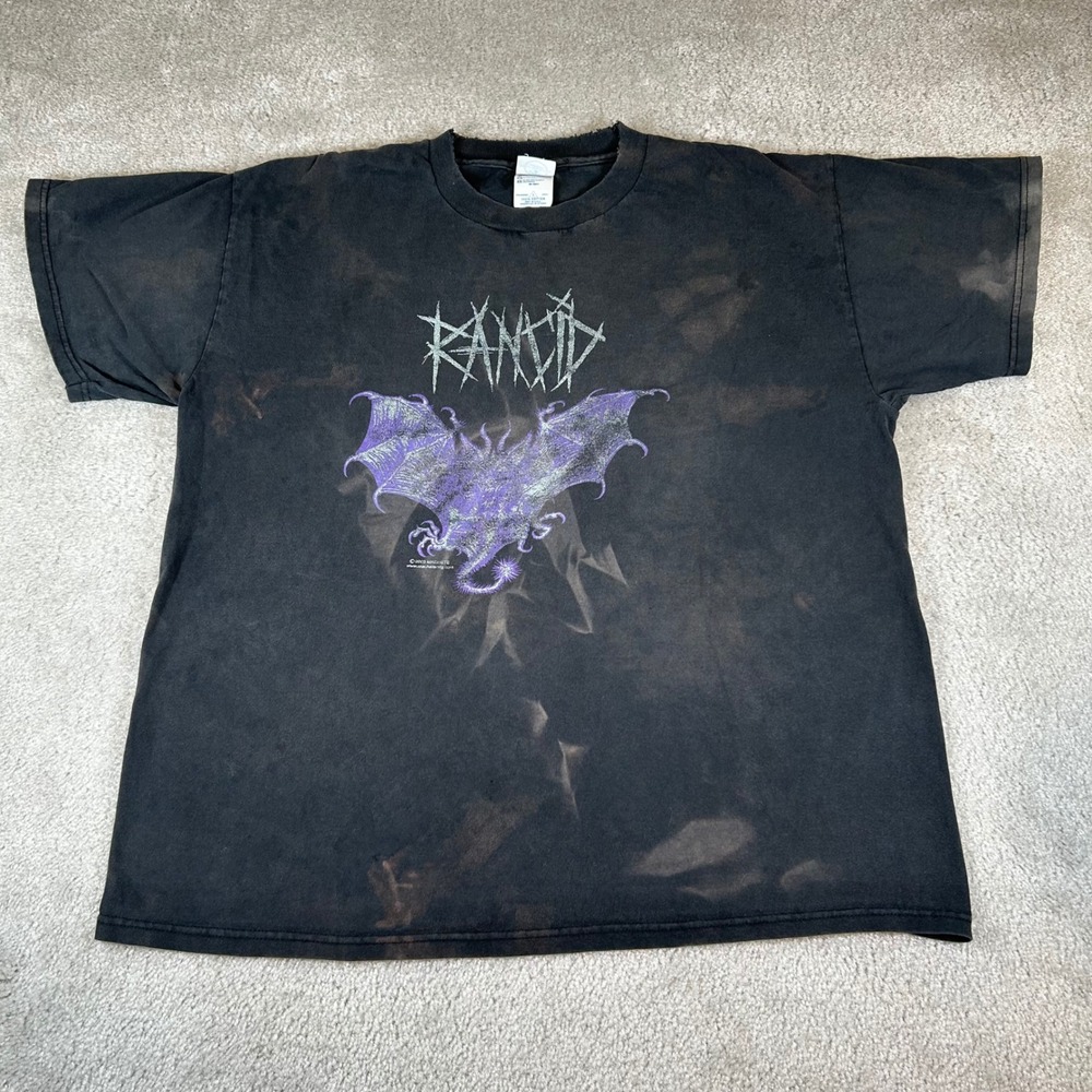 Vintage Y2K Rancid Band Tee‎ Mens L Black Bat 2003 Distressed Punk T-Shirt Faded